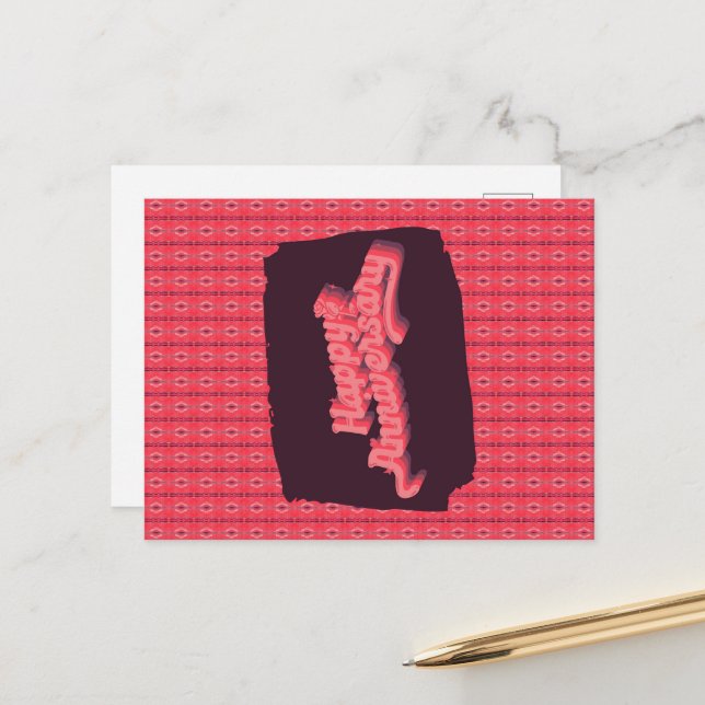 Happy Anniversary Vertical Stringed Ornaments Pink Postcard (Front/Back In Situ)