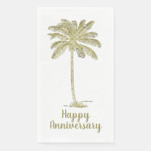 Happy Anniversary Vintage Look Coconut Palm Tree Paper Guest Towels