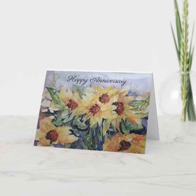 Happy anniversary Watercolour Sunflowers  Holiday Card (Front)