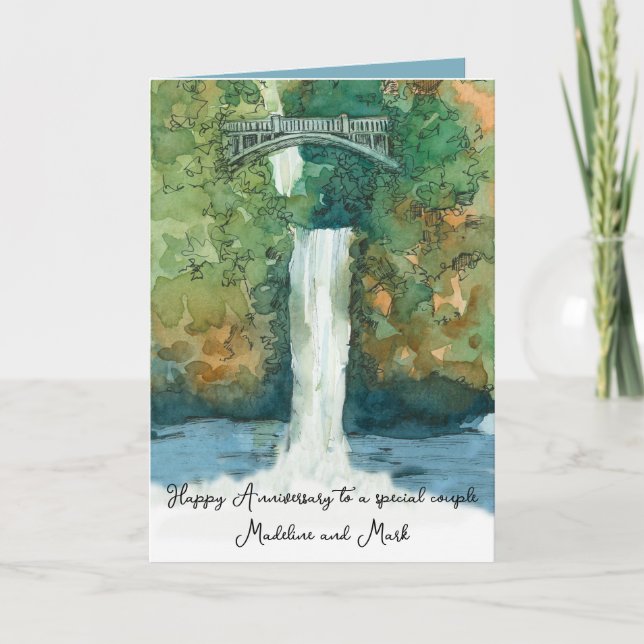 Happy Anniversary Waterfall Bridge Personalized Card (Front)