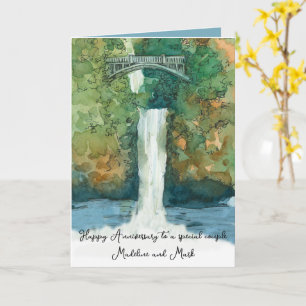 Happy Anniversary Waterfall Bridge Personalized Card