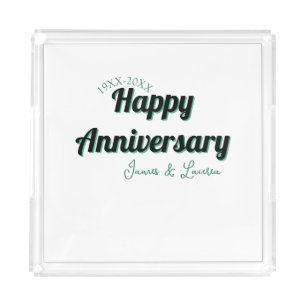 Happy anniversary wedding name date year green bla acrylic tray