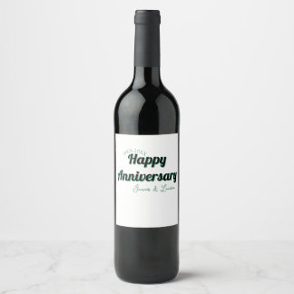 Happy anniversary wedding name date year green bla wine label