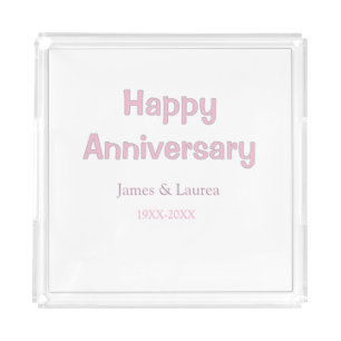 Happy anniversary wedding name date year pink gray acrylic tray