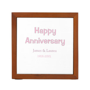 Happy anniversary wedding name date year pink gray desk organizer