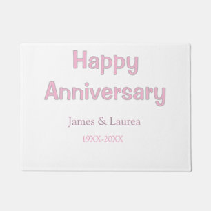 Happy anniversary wedding name date year pink gray doormat