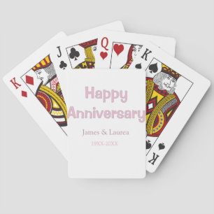 Happy anniversary wedding name date year pink gray poker cards
