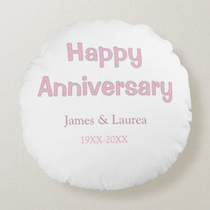 Happy anniversary wedding name date year pink gray round pillow