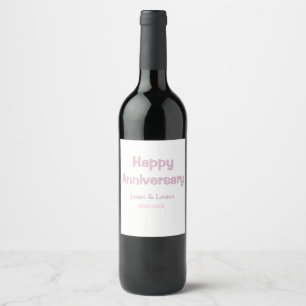 Happy anniversary wedding name date year pink gray wine label