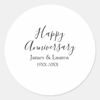 Happy anniversary wedding name date year simple mi classic round sticker