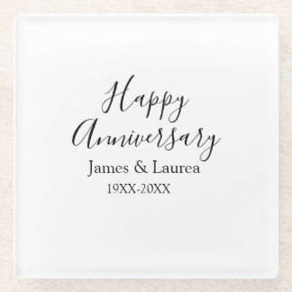 Happy anniversary wedding name date year simple mi glass coaster