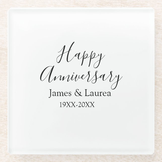 Happy anniversary wedding name date year simple mi glass coaster (Front)