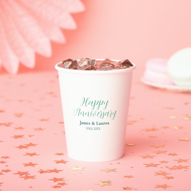 Happy anniversary wedding name date year simple mi paper cups (Insitu)