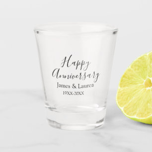 Happy anniversary wedding name date year simple mi shot glass