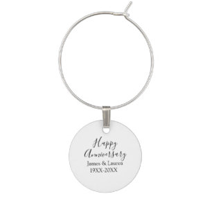 Happy anniversary wedding name date year simple mi wine charm