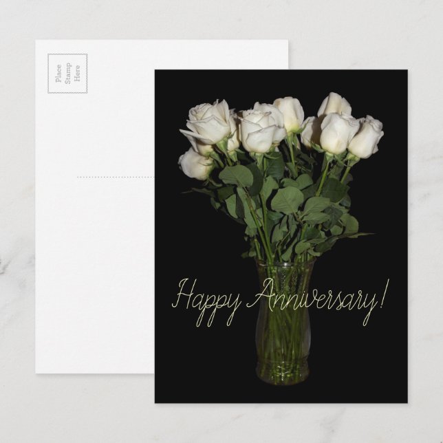Happy Anniversary White Roses Floral Photography Postcard (Front/Back)