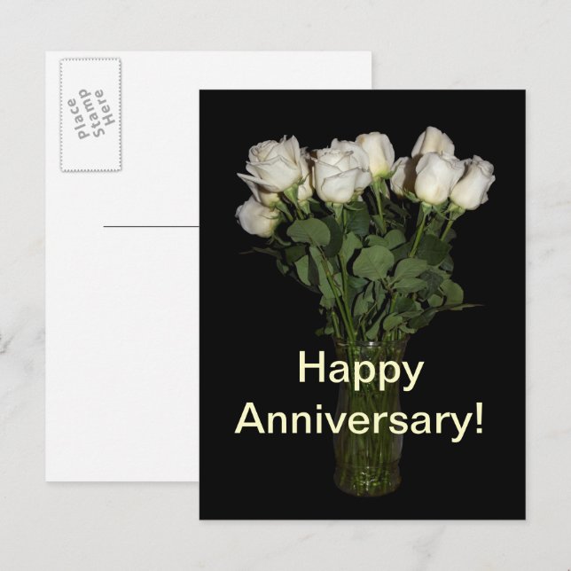 Happy Anniversary White Roses Floral Photography Postcard (Front/Back)