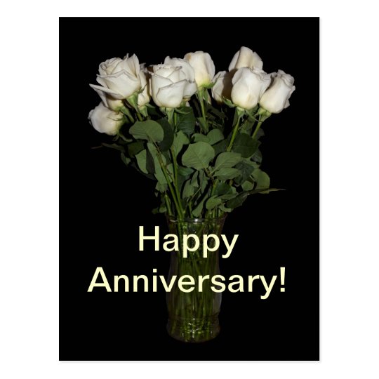 Happy Anniversary White Roses Floral Photography Postcard | Zazzle.com