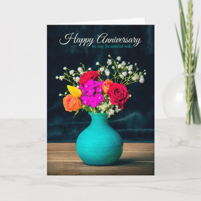 Happy Anniversary Wife Beautiful Flowers Holiday Card (Front)