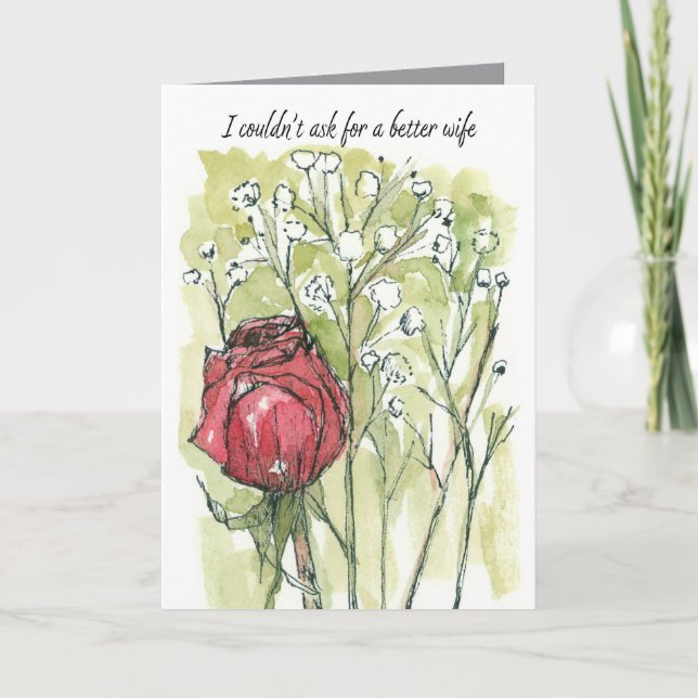 Happy Anniversary Wife Red Rose Baby's Breath Card (Front)