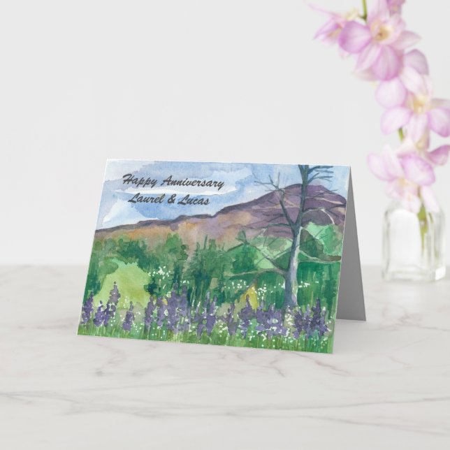 Happy Anniversary Wildflower Meadow Personalize Card (Orchid)