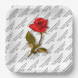 Happy Anniversary   Your text Pattern   Red Rose Paper Plates
