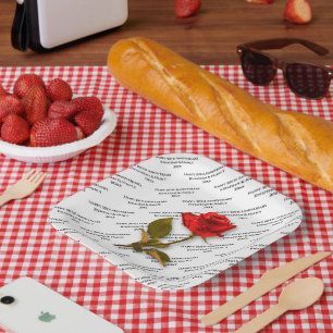 Happy Anniversary   Your Text Pattern   Red Rose Paper Plates
