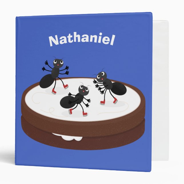 Happy ants ice skating on cookie cartoon 3 ring binder (Front/Inside)