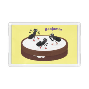 Happy ants ice skating on cookie cartoon acrylic tray