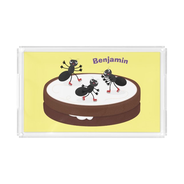 Happy ants ice skating on cookie cartoon acrylic tray (Front)