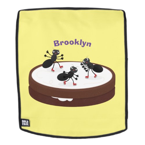 Happy ants ice skating on cookie cartoon backpack