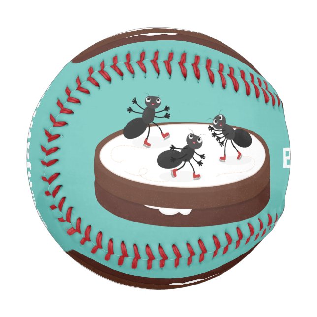 Happy ants ice skating on cookie cartoon baseball (Front Left)