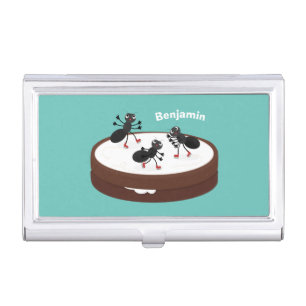 Happy ants ice skating on cookie cartoon business card case