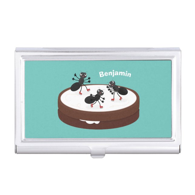 Happy ants ice skating on cookie cartoon business card case (Front)