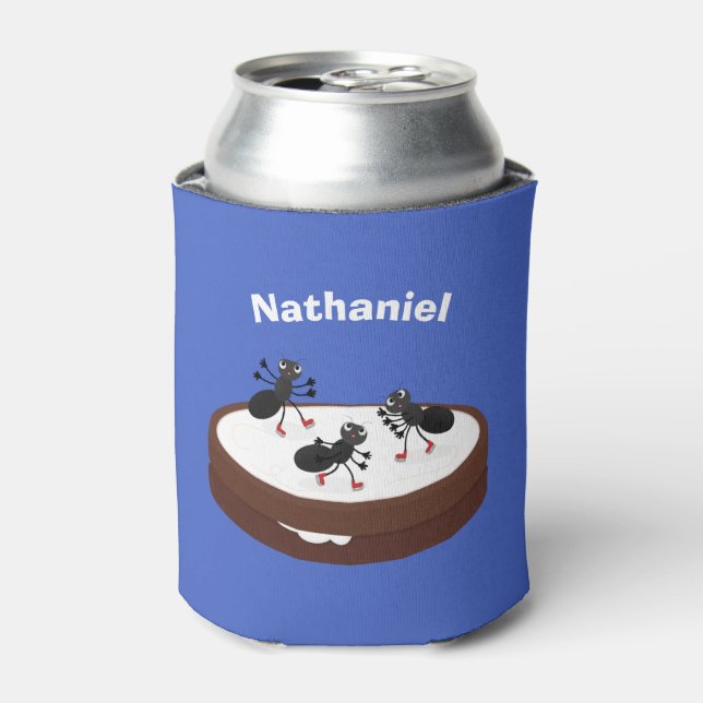 Happy ants ice skating on cookie cartoon can cooler (Can Front)
