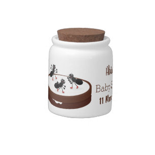 Happy ants ice skating on cookie cartoon candy jar