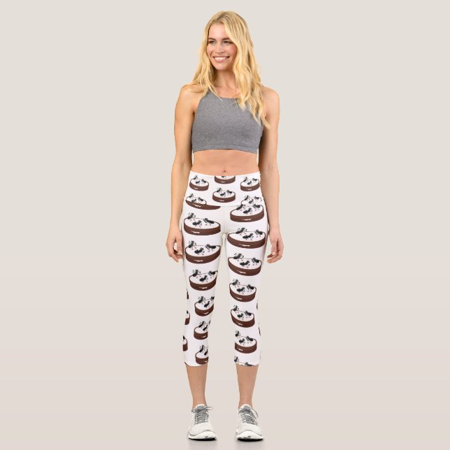 Happy ants ice skating on cookie cartoon capri leggings (Front)