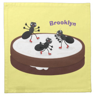 Happy ants ice skating on cookie cartoon cloth napkin