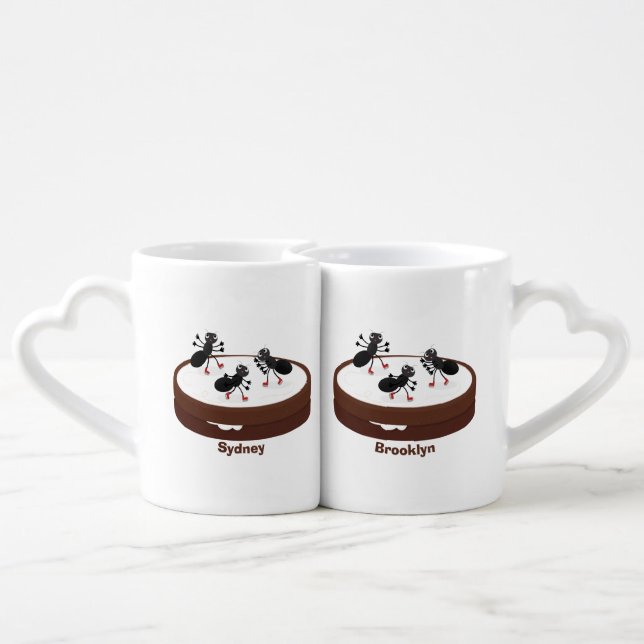 Happy ants ice skating on cookie cartoon coffee mug set (Back Nesting)