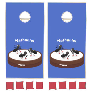 Happy ants ice skating on cookie cartoon cornhole set