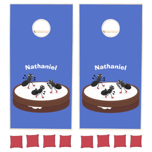 Happy ants ice skating on cookie cartoon cornhole set (Set)