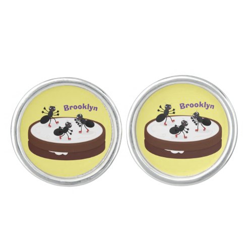 Happy ants ice skating on cookie cartoon cufflinks