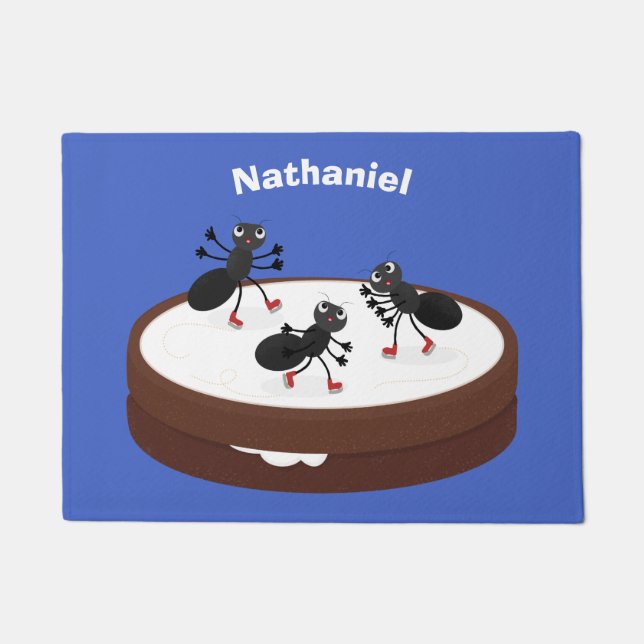 Happy ants ice skating on cookie cartoon doormat (Front)