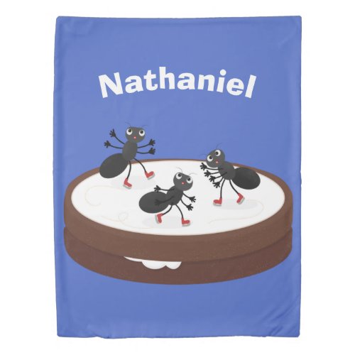 Happy ants ice skating on cookie cartoon duvet cover