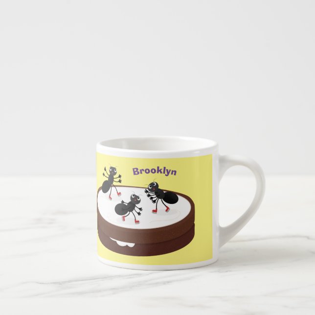 Happy ants ice skating on cookie cartoon espresso cup (Right)