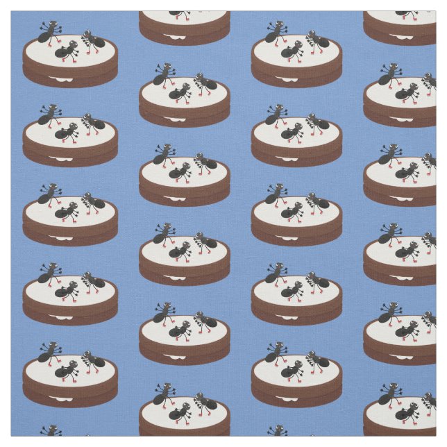 Happy ants ice skating on cookie cartoon fabric (Swatch)