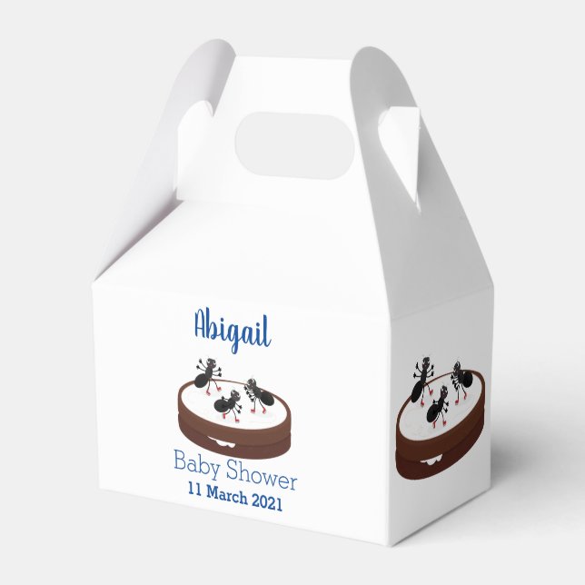 Happy ants ice skating on cookie cartoon favor boxes (Front Side)
