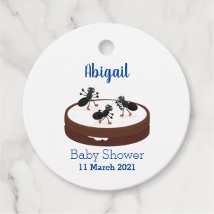 Happy ants ice skating on cookie cartoon favor tags