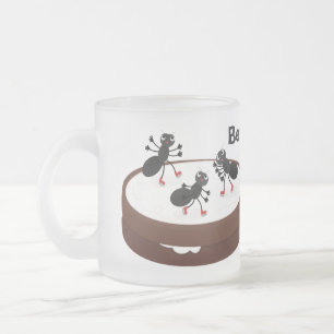 Happy ants ice skating on cookie cartoon frosted glass coffee mug