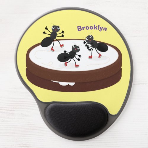 Happy ants ice skating on cookie cartoon gel mouse pad